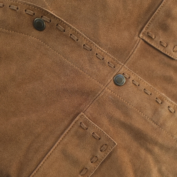 Free People Low Rider Brown Leather Suede Cross Stitch Western Vest - Picture 5 of 14